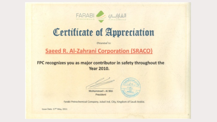 Farabi Cert of Appreciation  2010