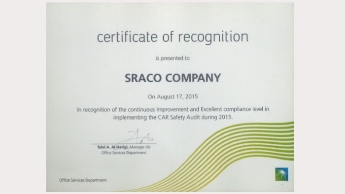 Aramco Cert of Recognition - 2015